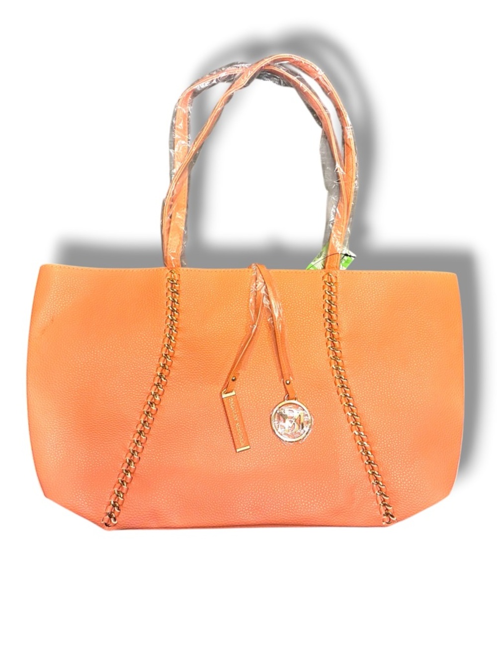 👜 NWT Badgley Mischka Coral Chain Tote Bag Vegan Leather Large